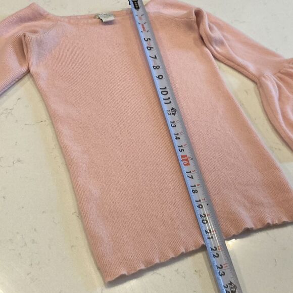 Oats Cashmere 100% Balletcore Pink Ribbed Peplum Bell Sleeve Boat Neck Soft Top - Picture 5 of 7